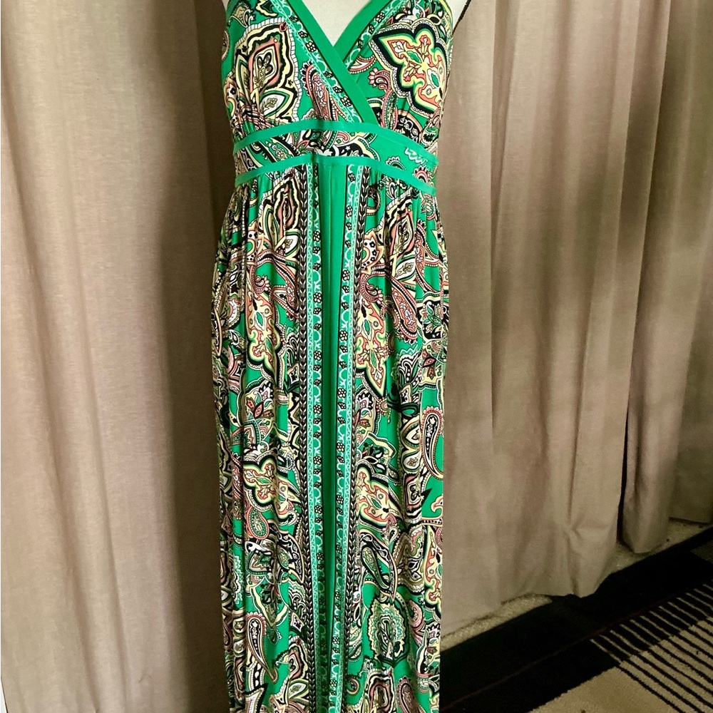 INC International Concepts Green Pleated Maxi Sundress